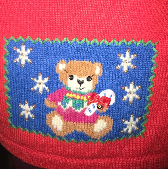 Classics by Marisa Christina VTG Red Patchwork Christmas Cardigan Sweater Size L - Picture 6 of 11